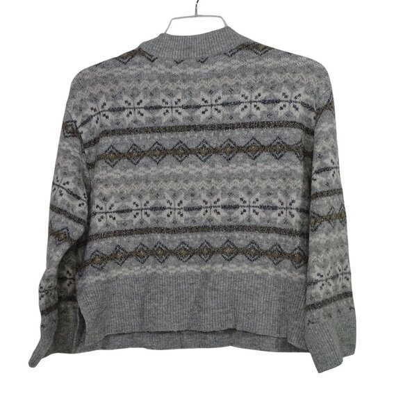 H&M Gray Fair Isle Knit Sweater Crew Neck Women Size M Acrylic Blend Long Sleeve - Picture 3 of 9